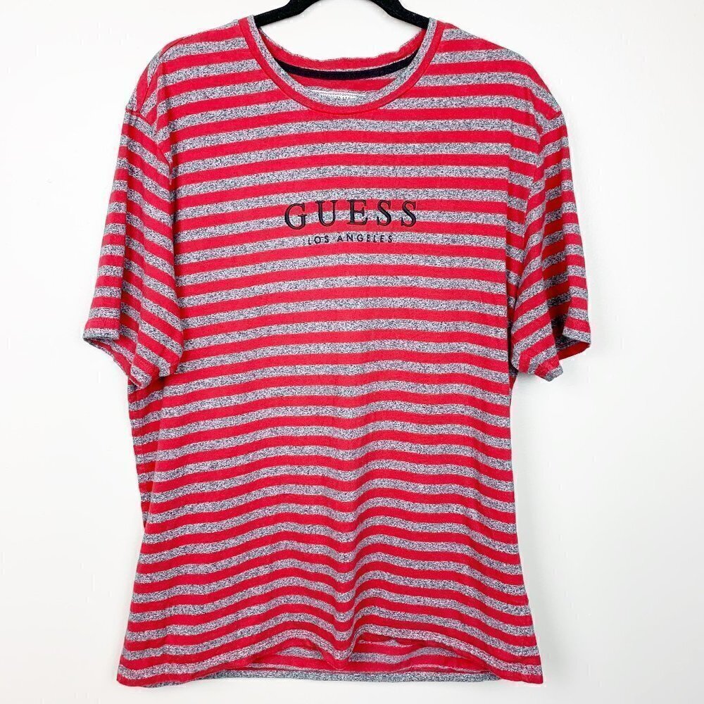 Guess Red & Grey Striped Short Sleeve Tee